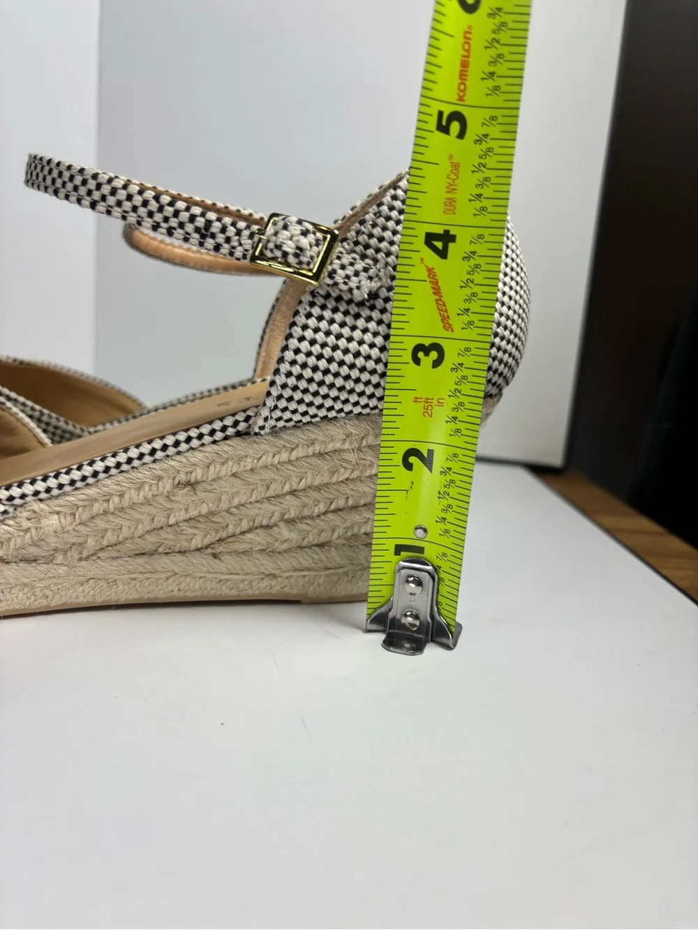 Talbots Black White Espadrille Wedge Shoes Colorful Pom Pom Ankle Strap 9